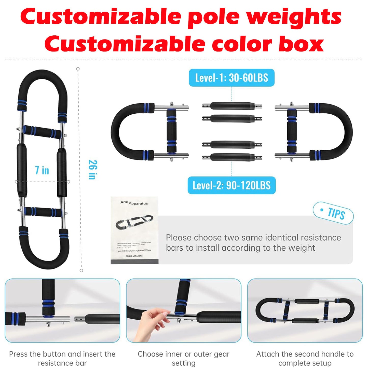 U-Shape Arm Trainer with Adjustable Resistance for Home Gym Training